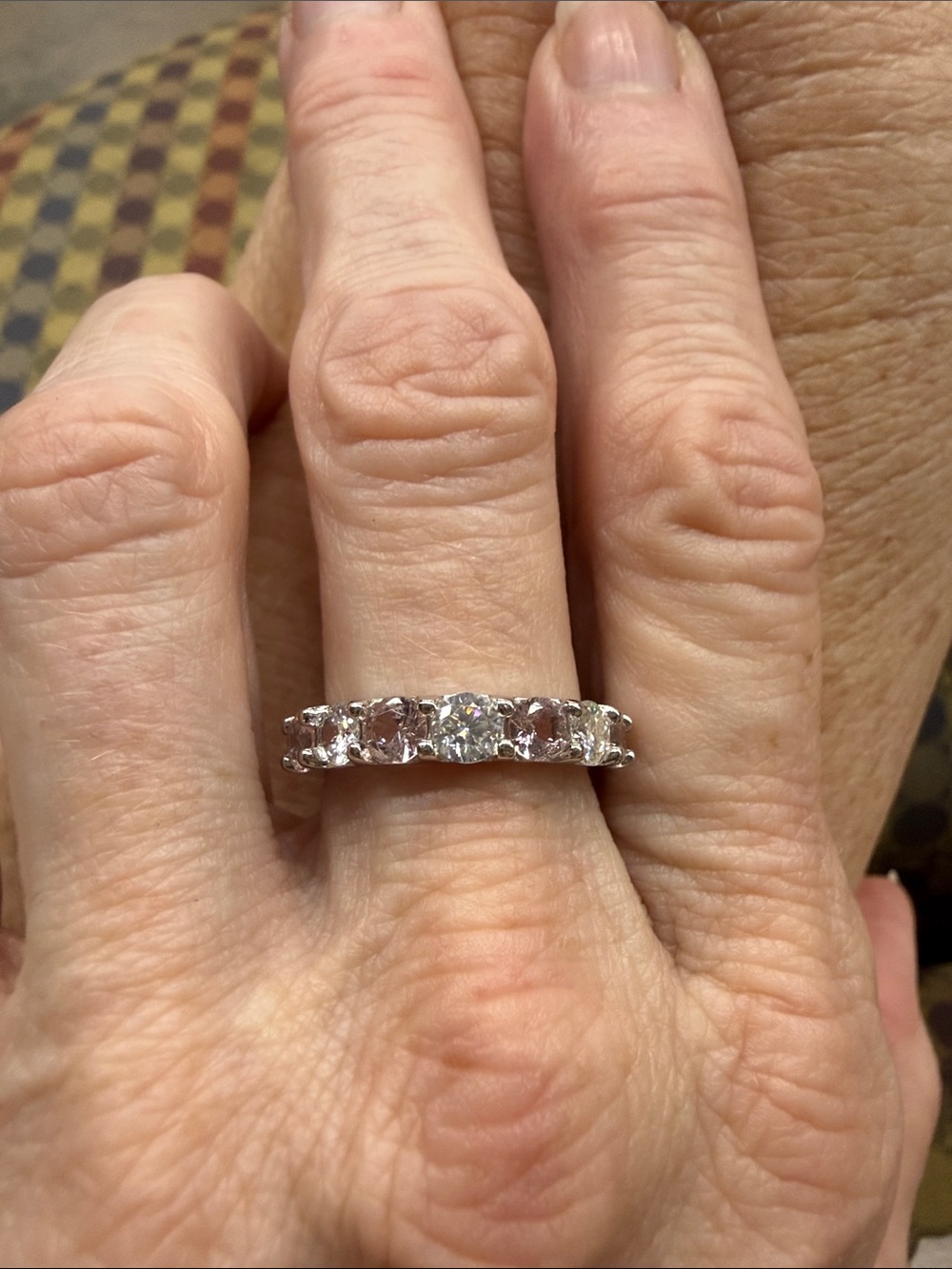 Moissanite, diamond & pink sapphire ring 925 Sterling silver NEW Brilliant shine